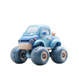 Blue Monster Truck 3D Cartoon Icon for Kids Apps