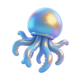 Glossy Blue Octopus Icon - 3D Marine Animal