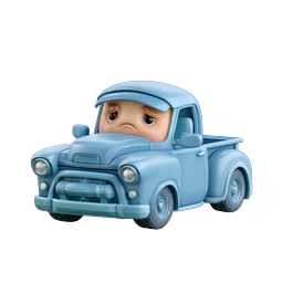 Cute Blue Pickup Truck Character Icon | 3D Cartoon