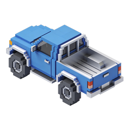Blue Pickup Truck Isometric 3D Voxel Icon