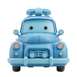 Cute Blue Police Car 3D Cartoon Icon | Clay Style