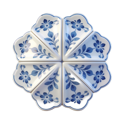 Blue Floral Porcelain Dishes Arranged in Fan Pattern