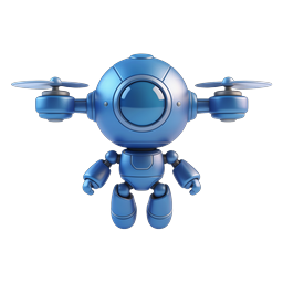 Blue Robot Drone Icon - 3D Tech Mascot Design