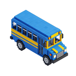 Blue School Bus Voxel Icon - 3D Isometric Transport