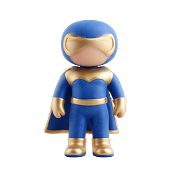 Cute Blue Superhero Character 3D Icon