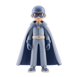 Blue Superhero 3D Character Icon - Masked Hero