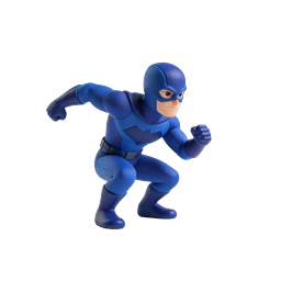 Blue Superhero Running Action Icon - 3D Cartoon Hero