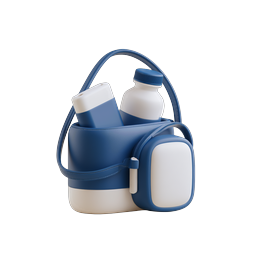 Blue Tote Bag with Water Bottle Icon | 3D Render