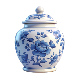 Blue White Porcelain Ginger Jar Icon - 3D Realistic