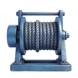 Blue Winch Cable 3D Icon - Industrial Mechanical Equipment