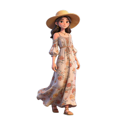 Icono personaje 3D chica vestido floral boho