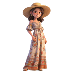 Boho Girl Character Icon - 3D Bohemian Style