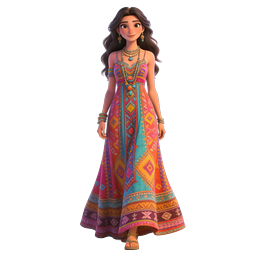 Boho Woman Character 3D Icon with Colorful Ethnic Dress
