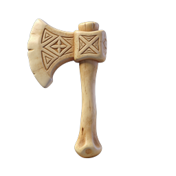 Icona 3D ascia d'osso intagliata per design fantasy e medievali