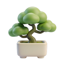 Stylized Bonsai Tree 3D Icon - Clay Render Design