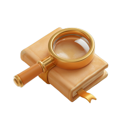 Book Search Icon - 3D Magnifying Glass on Book