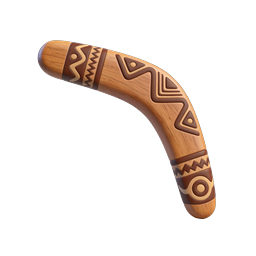 Traditional Wooden Boomerang Icon with Tribal Patterns