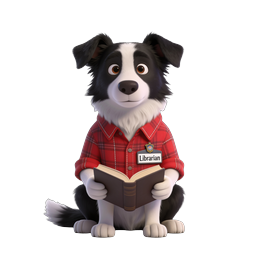 Border Collie Librarian Dog - 3D Reading Mascot Icon