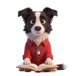 Border Collie Puppy Reading Book - 3D Realistic Icon