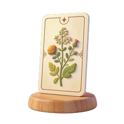 Botanical Floral Card 3D Icon with Wooden Base