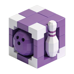 Ícone 3D de cubo isométrico de bola e pino de boliche