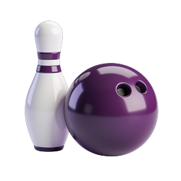 Biểu tượng quả bóng và pin bowling - Kết xuất 3D chân thực