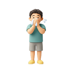 ไอคอน 3D เด็กป่วยกำลังสั่งน้ำมูก - การดูแลสุขภาพโรคหวัดและไข้หวัดใหญ่