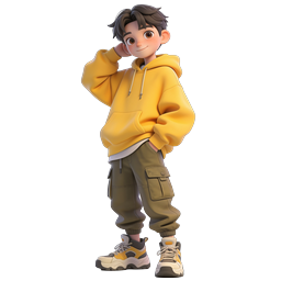 3D Cartoon Boy Character in Yellow Hoodie