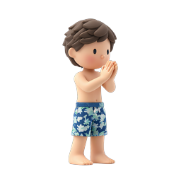 Illustrazione di un grazioso bambino in argilla 3D con schizzi d'acqua