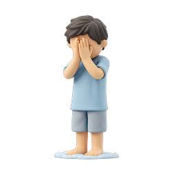 3D Boy Covering Face Icon - Emotional Character Illustration