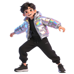 3D Dancing Boy Character with Holographic Jacket Icon