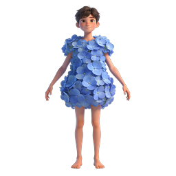 Boy in Blue Hydrangea Flower Dress - 3D Character Icon