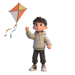 Boy Flying Kite at Japanese Shrine - 3D Icon