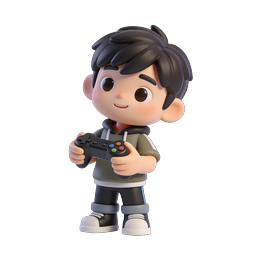 Cute 3D Boy Gamer Character with Game Controller Icon