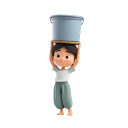 Cute 3D Boy Character Holding Water Bucket Icon