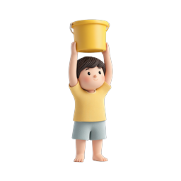 Cute 3D Boy Holding Yellow Bucket Character Icon