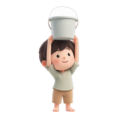 Cheerful Boy Holding Bucket - 3D Cartoon Character Icon