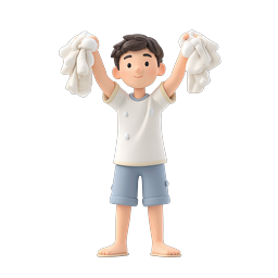 Happy Boy Holding Towels 3D Cartoon Icon