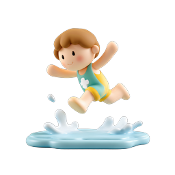 Boy Jumping in Water - Cute 3D Child Illustration Icon