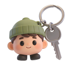 Cute Boy Keychain 3D Icon with Silver Key