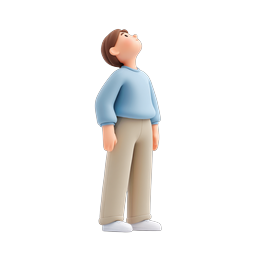 3D-Charakter-Icon Junge schaut nach oben - Illustration eines neugierigen Kindes