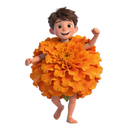 Cheerful Boy in Marigold Flower Costume 3D Icon