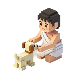 Garçon jouant avec un chien en isométrique - Icône 3D Voxel