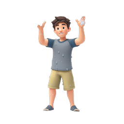 Joyful Boy Playing With Water Splash Icon | 3D Cartoon Character