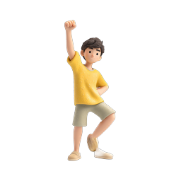 3D Boy Power Pose Icon - Confident Celebration Character