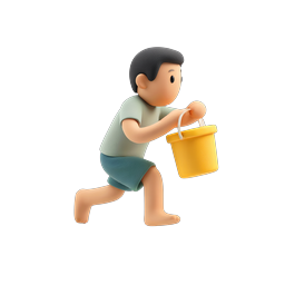 Boy Running with Bucket - Cute 3D Clay Character Icon