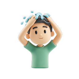 Boy Shampooing Hair - 3D Clay Character Icon
