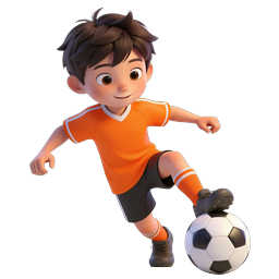 3D Boy Soccer Player Kicking Ball Icon
