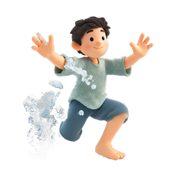 Cheerful Boy Splashing Water 3D Cartoon Icon