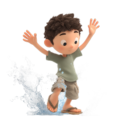 Joyful Boy Splashing Water - 3D Cartoon Icon